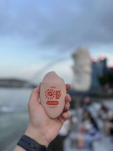 Myriad Sunscreen and Merlion in the Background