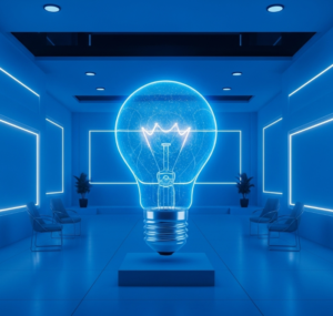 Blue Lightbulb inside a Blue Room