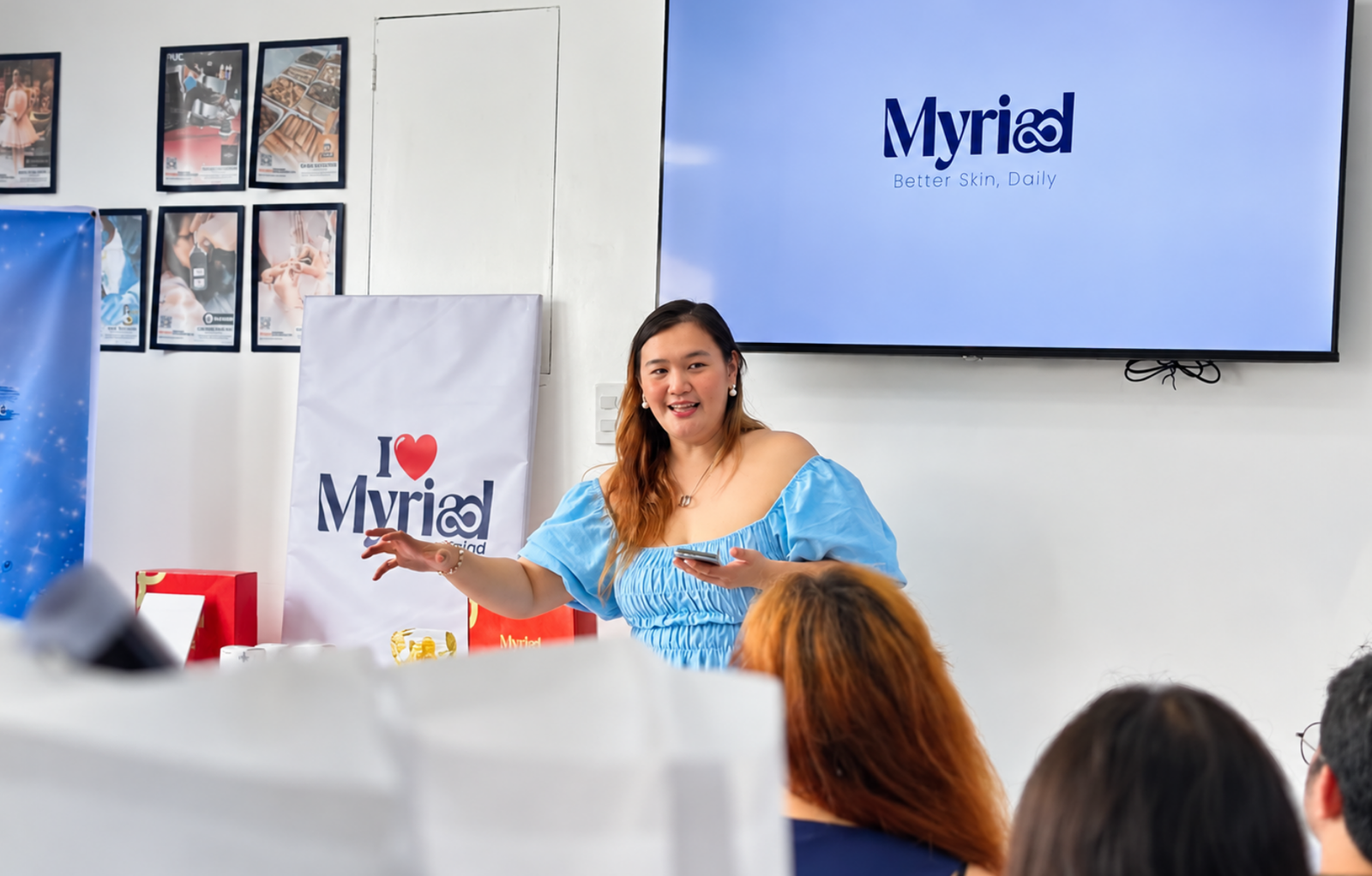 Marneille Castro-Fabros, CEO of Myriad, speaking to the Myriad community