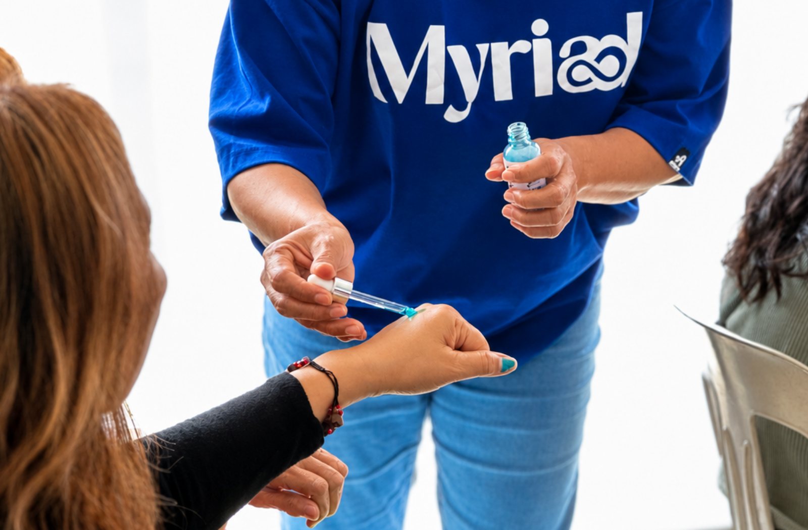 Myriad skincare product being demonstrated on a customer