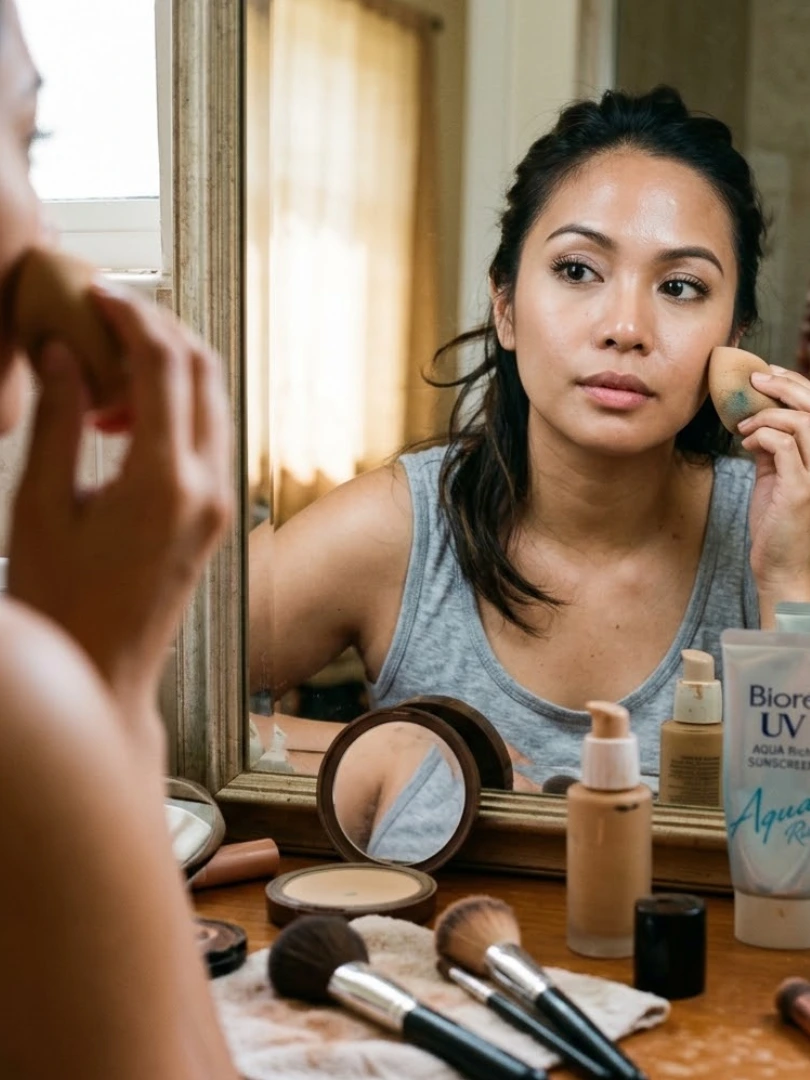 Wearing sunscreen under makeup